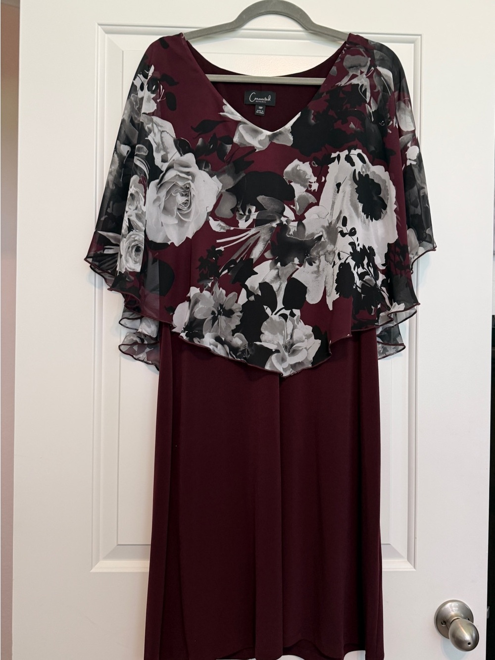 NWOT Connected Apparel Burgundy Black Floral Overlay Midi Dress Sz 14P
